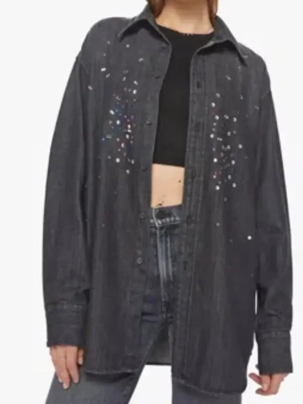 Mother The Frenchie Extra Roomie Jewel Thief Denim Shirt